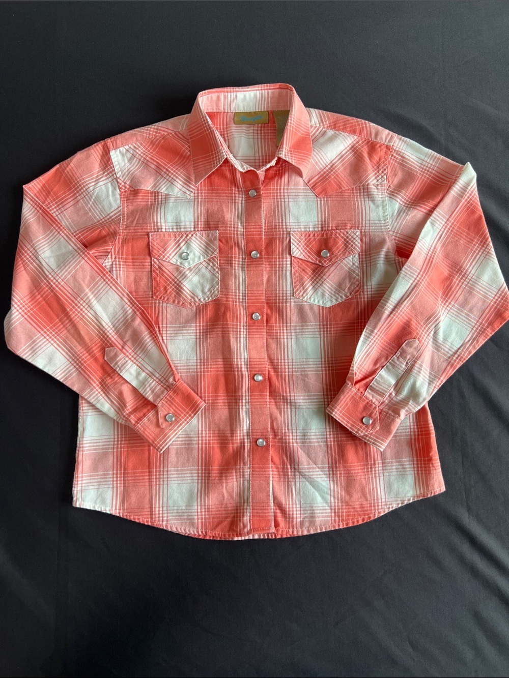 Wrangler Coral and White Plaid Snap-Front Shirt